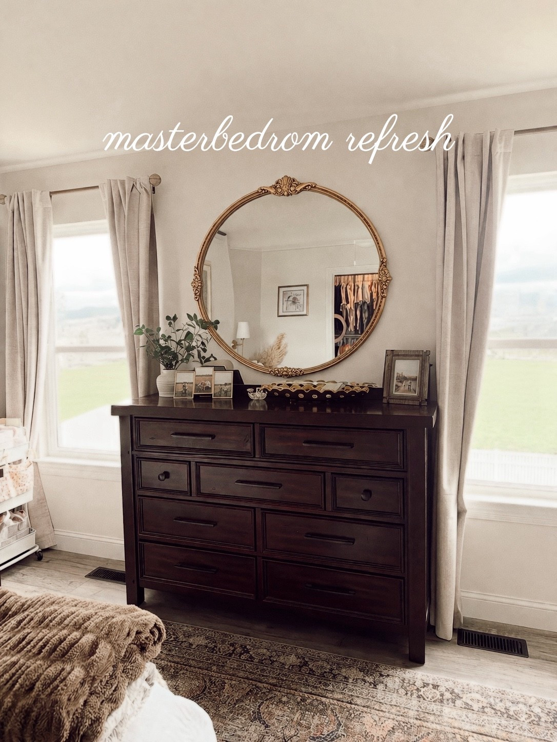 master bedroom decor - moody master bedroom, modern organic master bed room, vintage dresser, vintage mirror, dresser decor, master bedroom decor, brown tones 

#LTKU #LTKHome