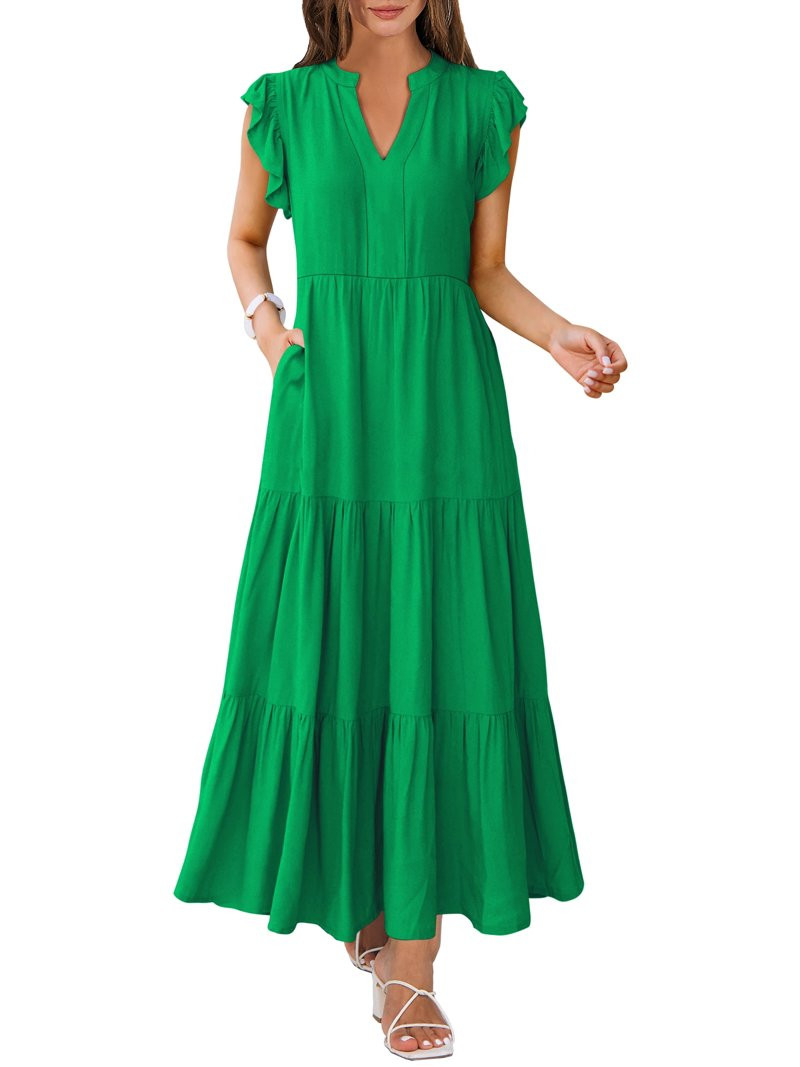 ANRABESS Womens Summer Maxi Dress V Neck Ruffle Sleeve Flowy Tiered Boho Casual Beach Vacation Su... | Walmart (US)