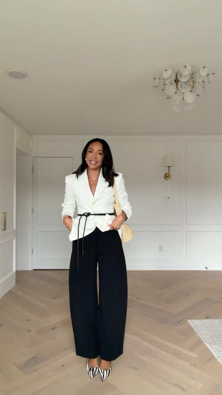 Office outfit! I love this jacket styled with these barrel pants! They’re so chic, fun and on trend. Plus they have pockets! Wearing size 4 blazer and size 6 black pants (exact accessories and shoes OOS but I’ve linked similars) 

workwear, work outfit, work conference outfit, chic office outfit, barrel pants, back to school outfits, teacher outfits, business casual workwear