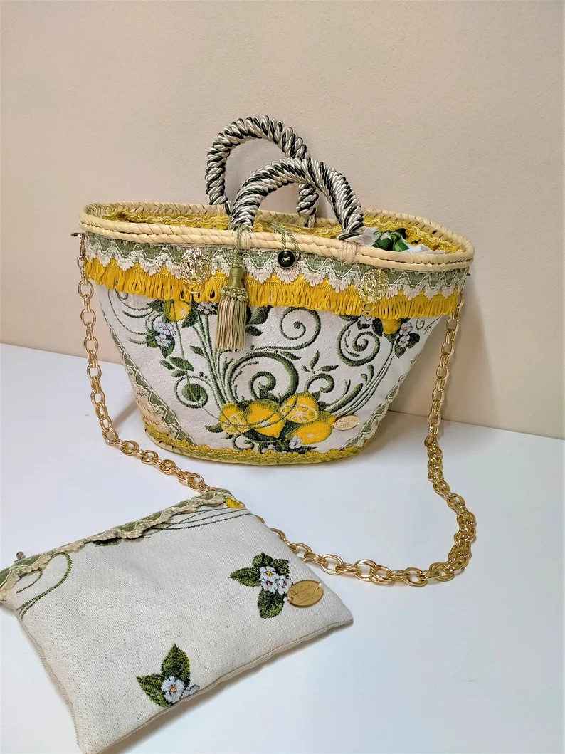 Sicilian Coffa, Lemon Straw Bag, Sicilian Bag - Etsy UK | Etsy (US)