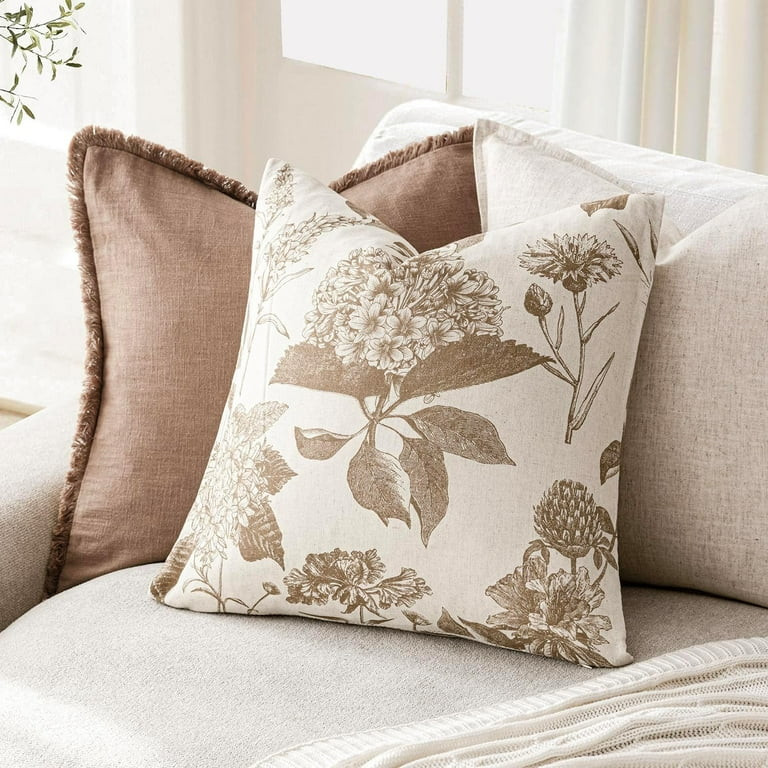 COOKCOK Set of 2 Linen Floral Vintage Throw Pillow Covers Neutral Accent Print Decorative Cushion... | Walmart (US)