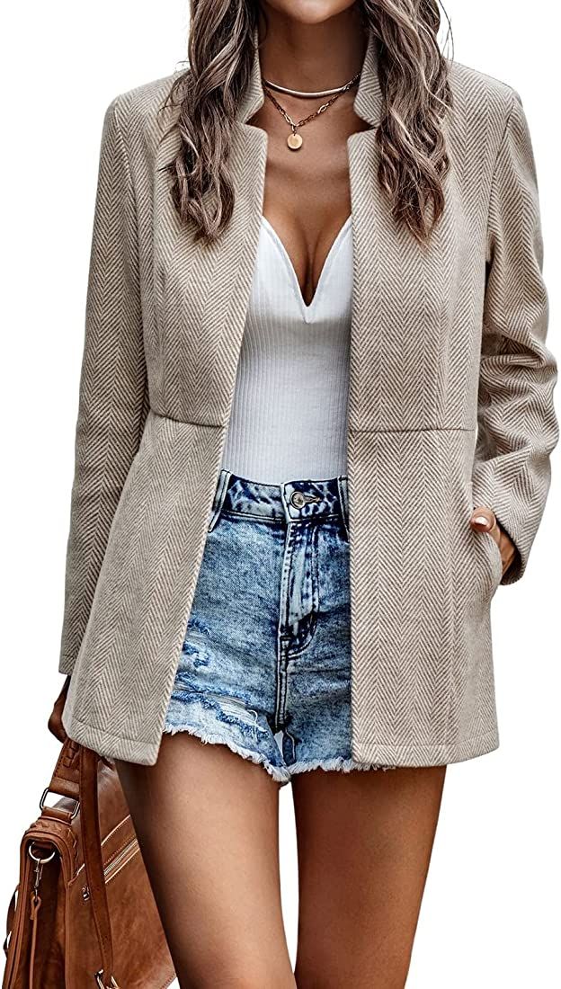 chouyatou Women's Casual Business Open Front Long Sleeve Notch Lapel Office Blazer Jacket | Amazon (US)
