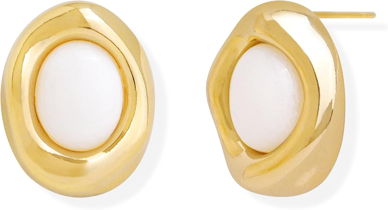 Amazon.com: Jean Beau Gold Chunky White Stone Stud Earrings for Women, Valentine Trendy Natural G... | Amazon (US)