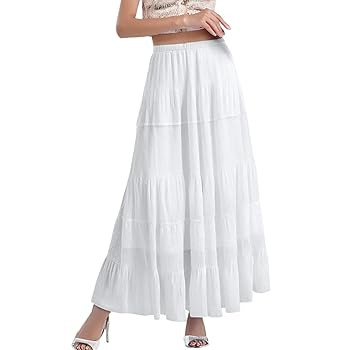 Women's Chiffon Long Skirt Bohemian Summer Elastic Waist Pleated Casual Cake A-Line Skirt | Amazon (US)