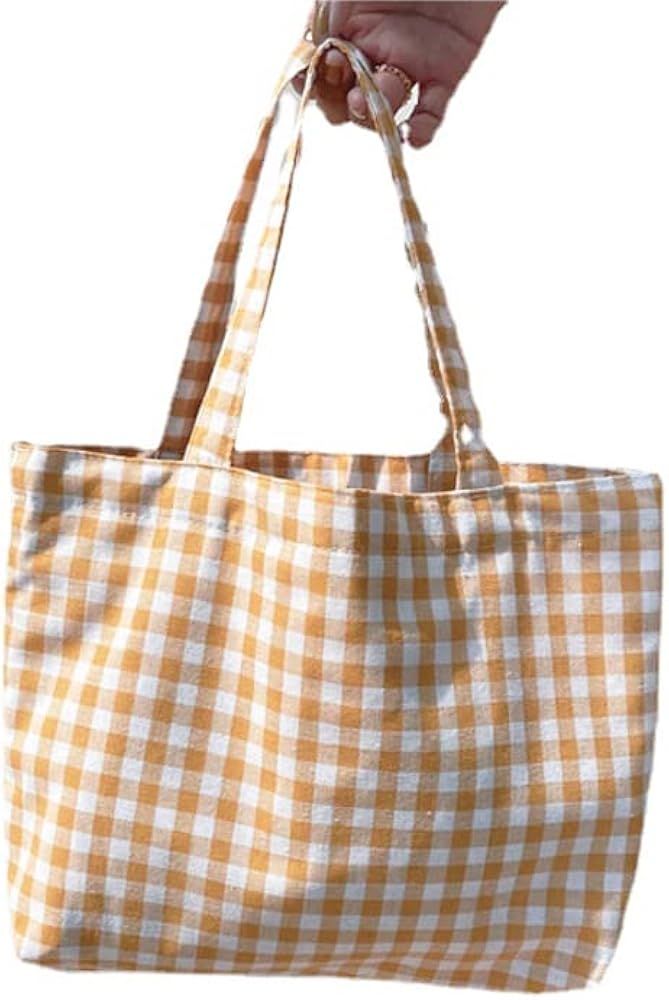 Joyhey 1 Pc Plaid Small Canvas Tote Bag, Grocery Shopping Bag, Beach Bag 8.6" x 12.6" x 3.1" | Amazon (US)