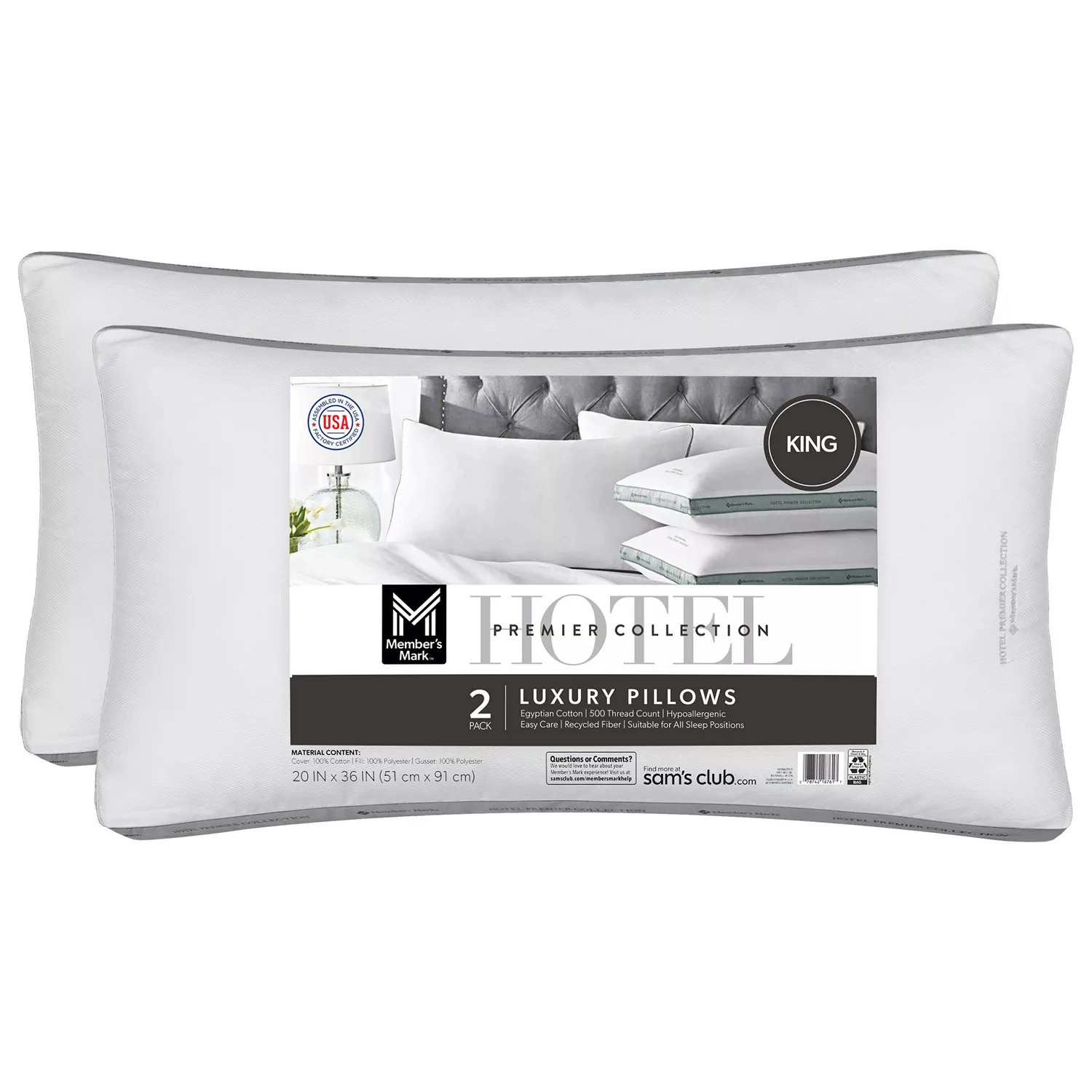 Member's Mark Hotel Premier Collection Bed Pillows, Assorted Sizes Set of 2 | Sam's Club