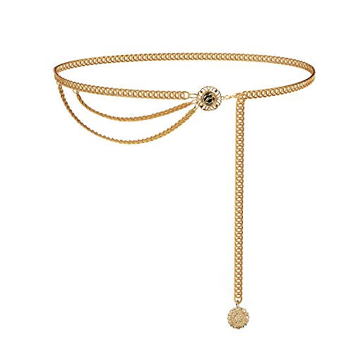 WERFORU Women Chain Belt Multi Layer Waist Chain Fashion Adjustable Metal Link Waist Belt for Dresses Gold | Amazon (UK)