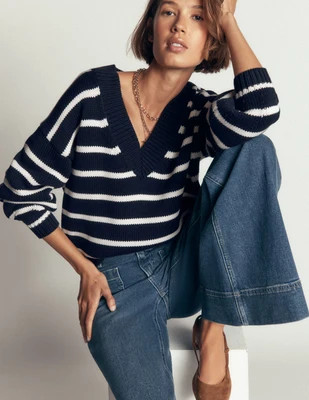 Boden Women's Lucy Cotton V-neck Sweater in Blue | Size Medium | Boden (US)