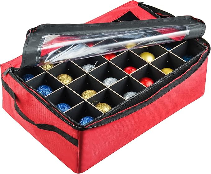 Ornament Storage Box - Zippered Lid Organizer with 48 Individual Compartments and Dividers for Ch... | Amazon (US)