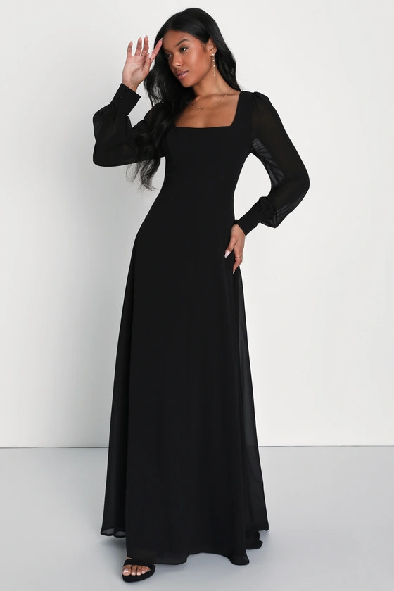 Stunning Behavior Black Square Neck Long Sleeve Maxi Dress | Lulus (US)
