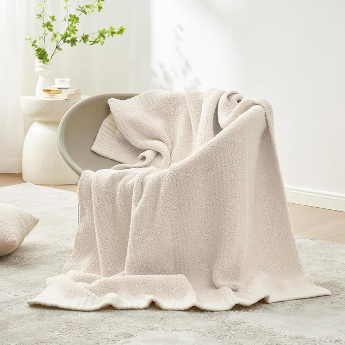 Snuggle Sac Buttery Ivory Throw Blanket for Couch, Reversible Super Soft Knitted Blankets, Warm C... | Amazon (US)
