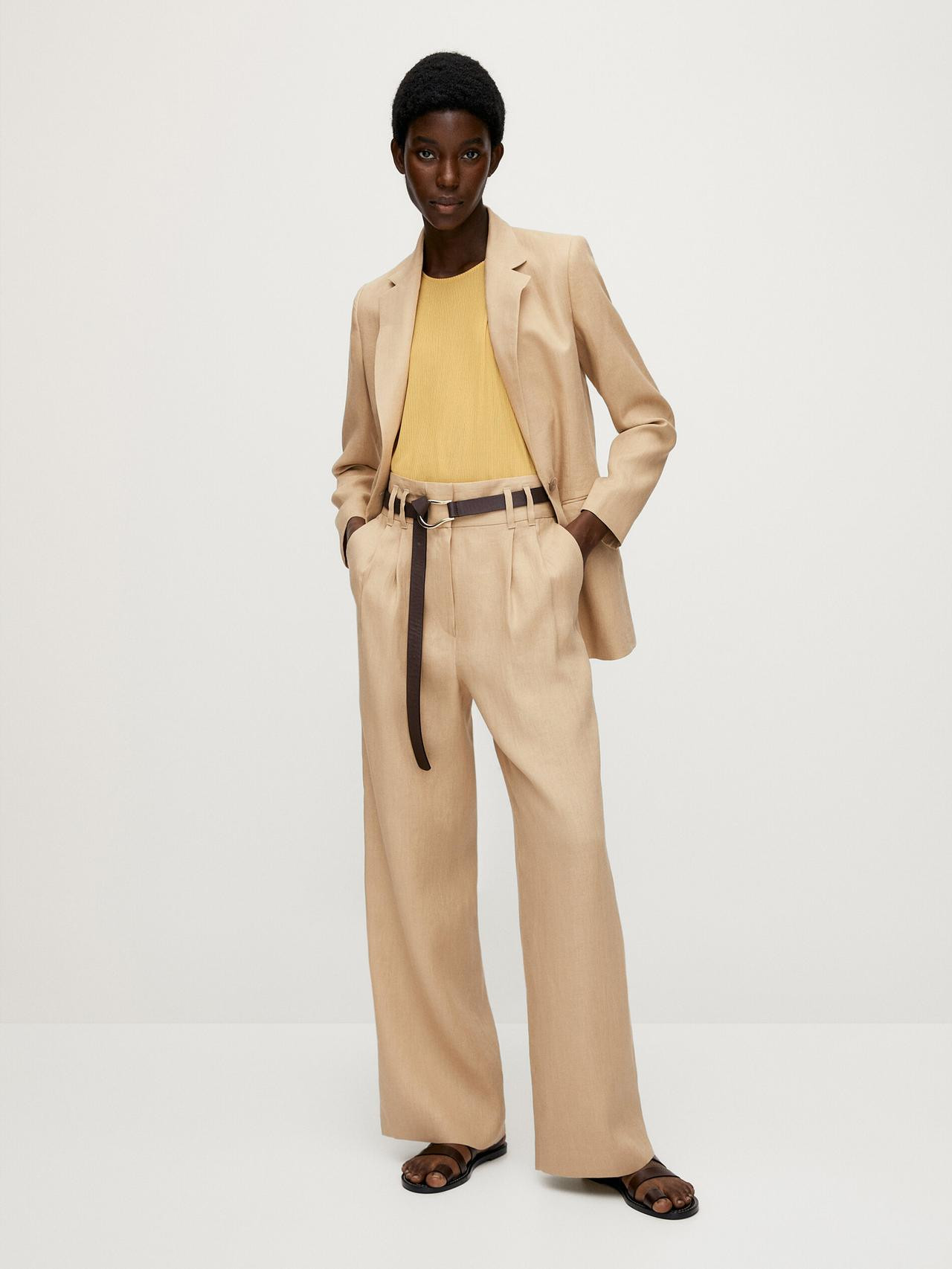 Straight fit linen trousers with darts | Massimo Dutti US