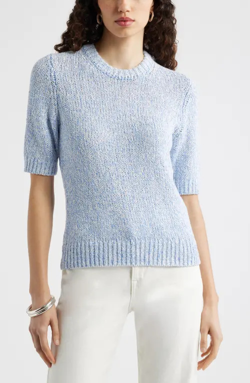 Nordstrom Elbow Sleeve Linen & Cotton Blend Sweater in Blue Cornflower-Ivory Marl at Nordstrom, Size Medium | Nordstrom