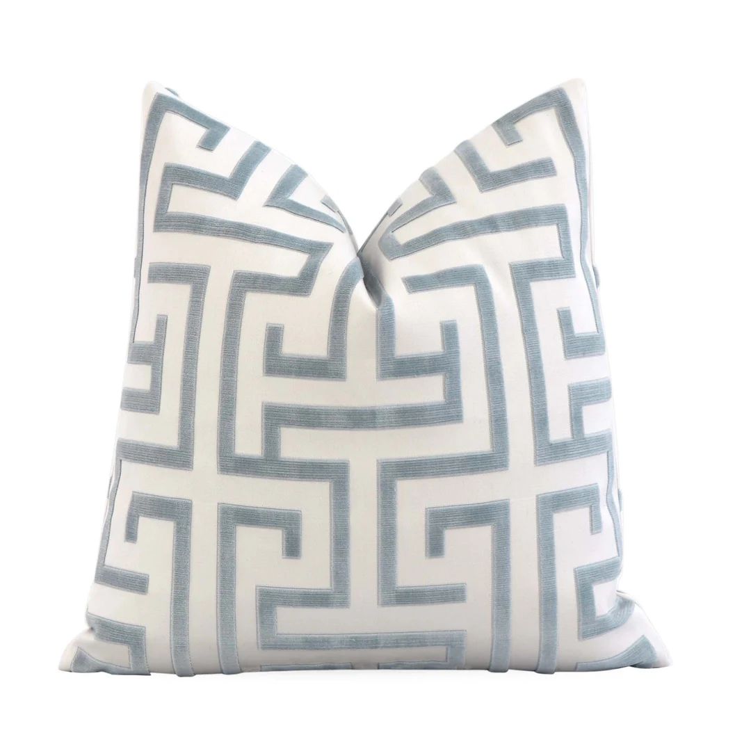 Thibaut Ming Trail Light Blue and White Cushion Cover With Zipper, Velvet Greek Key Maze Pillow C... | Etsy (US)