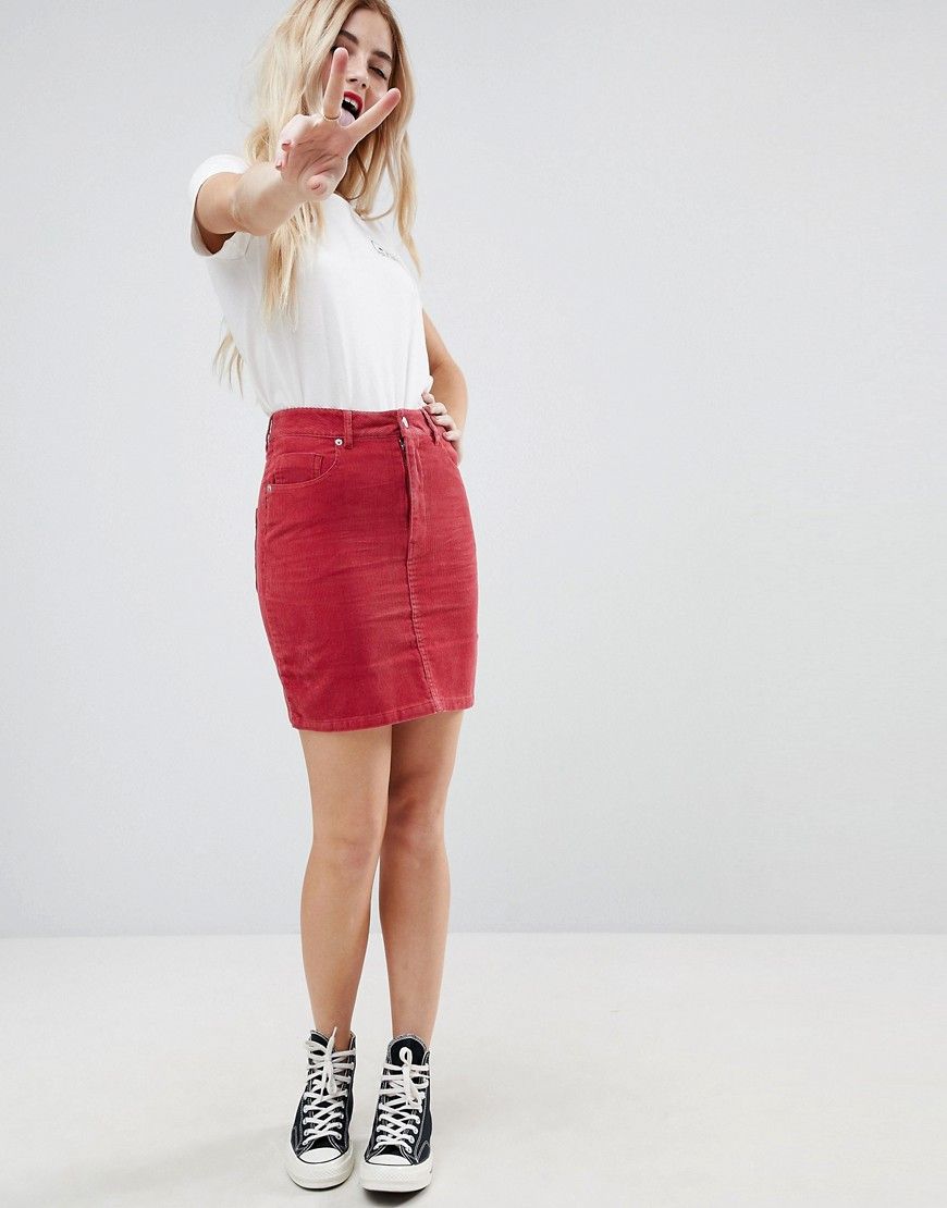 ASOS DESIGN cord original skirt in washed red - Red | ASOS US