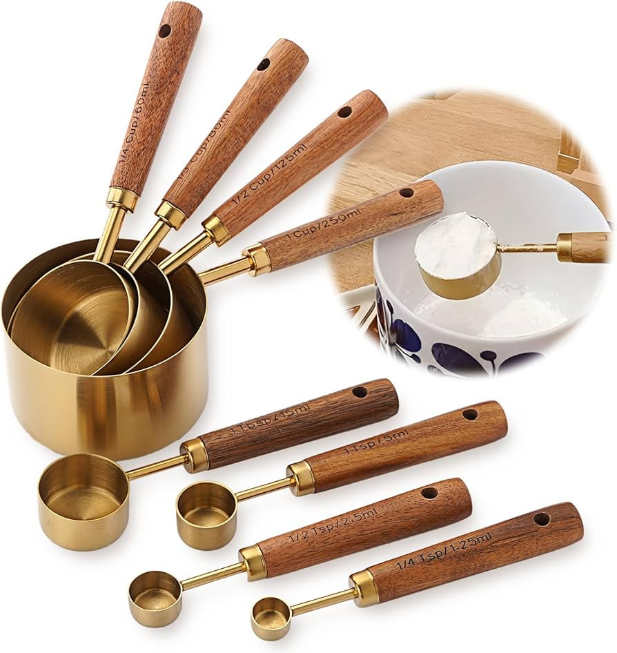 Premium Stainless Steel Measuring Cups and Spoons Set with Wood Handle, 8-Pieces Kitchen Essentia... | Amazon (US)