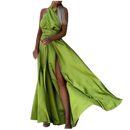 Dyegold Sundresses for Women Casual Beach - Party Dress for Women One Shoulder Sleeveless High Split Formal Maxi Sun Dress Sexy Flowy Loose Wedding Guest Dress | Walmart (US)