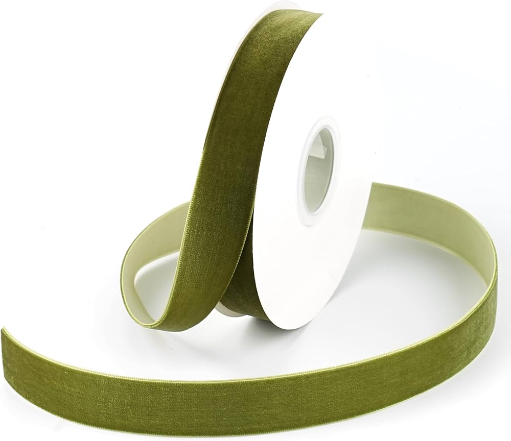 Moss Green Velvet Ribbon 1 Inch Single Face Olive Green Velvet Ribbon for Wedding, Christmas Velv... | Amazon (US)