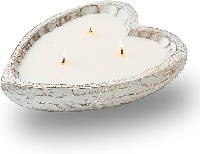 Kiwi Homie 7.09" Heart Shaped 3 Wick Dough Bowl Candle, Cinnamon Scented Decorative Bowl Candle, ... | Amazon (US)