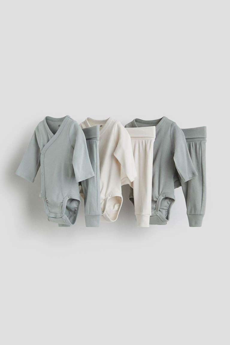 6-piece Cotton Set - Light dusty green/cream - Kids | H&M US | H&M (US + CA)