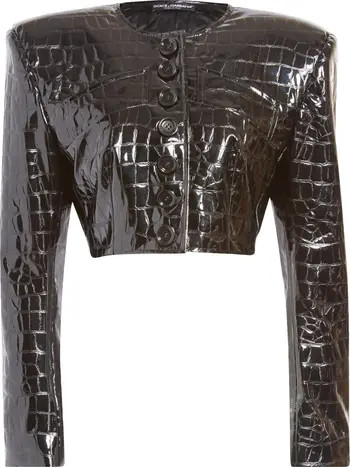 Dolce&Gabbana Alligator Embossed Laminated Crop Jacket | Nordstrom | Nordstrom