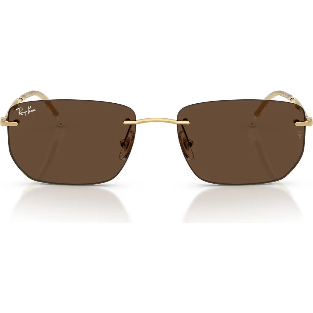 Ray-Ban 56mm Rimless Rectangular Sunglasses in Arista /Dark Brown at Nordstrom | Nordstrom