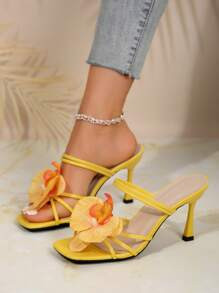 Floral Decor High Heel Sandals, European And American Style Summer Beach Slip-On Slippers For Wom... | SHEIN