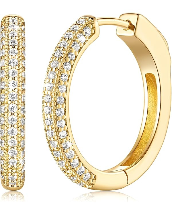 Hoop Earrings For Women 14K Gold Hoop Earrings for Women Gold Earrings For Women Gold Diamond Hug... | Amazon (US)
