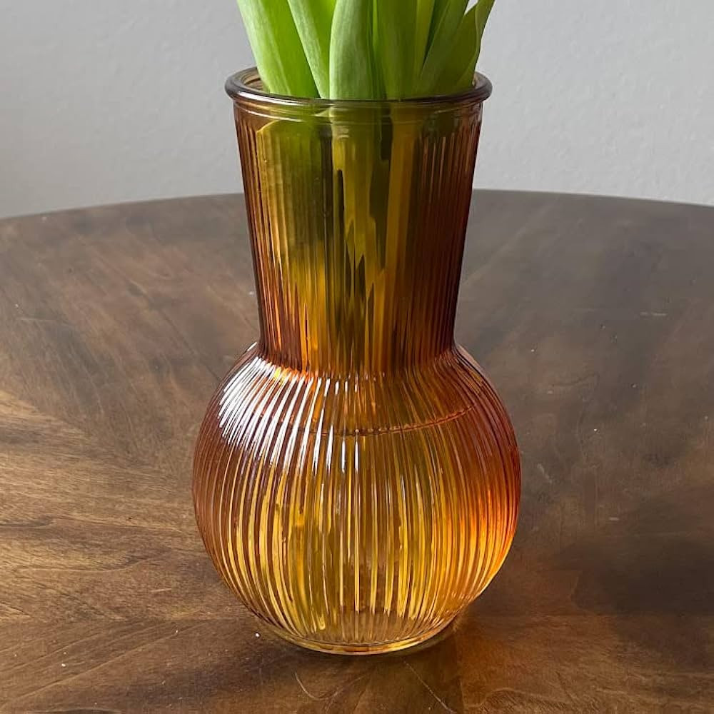Simple Things Co Fluted Round Glass Vase for Gift Home Office Wedding Decor (Amber) | Amazon (US)