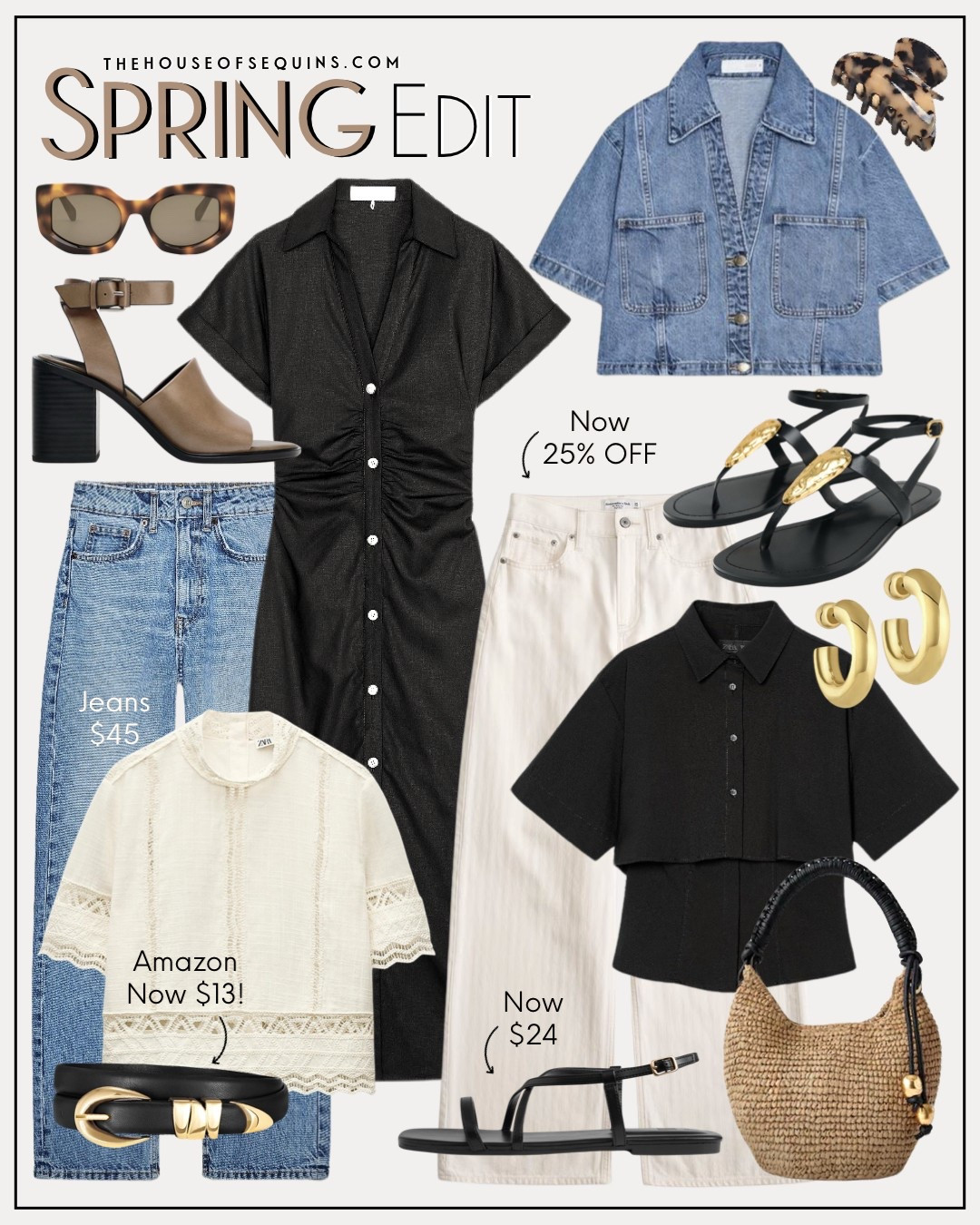 Shop spring outfit finds! Amazon fashion looks for less, Zara jeans, linen dress, denim shirt, Abercrombie jeans, Madewell  belt lol for less barrel jeans, straw bucket bag, crochet top, strap sandals and more! 

#LTKFindsUnder50 #LTKSaleAlert #LTKFindsUnder100