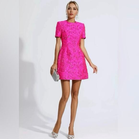 Catchall NWT Astrid Pink Jacquard Floral Women’s  Mini Dress Size M | Poshmark
