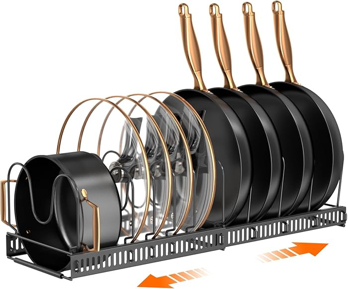 MUDEELA Pots and Pans Organizer Rack for under Cabinet, Expandable 11.81''-22.85'' Pot Lid Kitche... | Amazon (US)