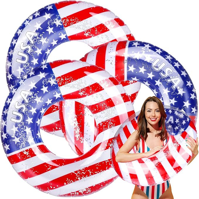 TWOWYHI 3PCS 4th of July Inflatable Tube Pool Tubes 36inch USA Flag Pool Tube Sequin Swimming Rin... | Amazon (US)