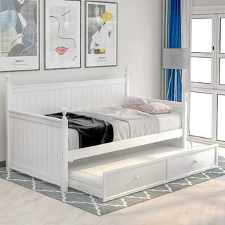 Harper & Bright Designs White Wood Twin Size Daybed with Trundle-LP000078AAK - The Home Depot | The Home Depot
