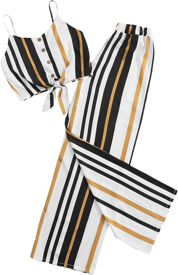 Milumia Women Striped Crop Cami Top with Wide Leg Pants 2 Piece Outfit Set | Amazon (US)