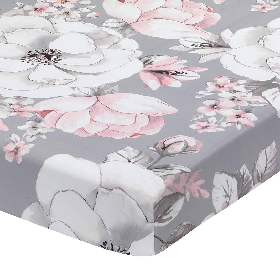 Lambs & Ivy Signature Botanical Baby Watercolor Floral Cotton Crib Sheet - Gray | Amazon (US)