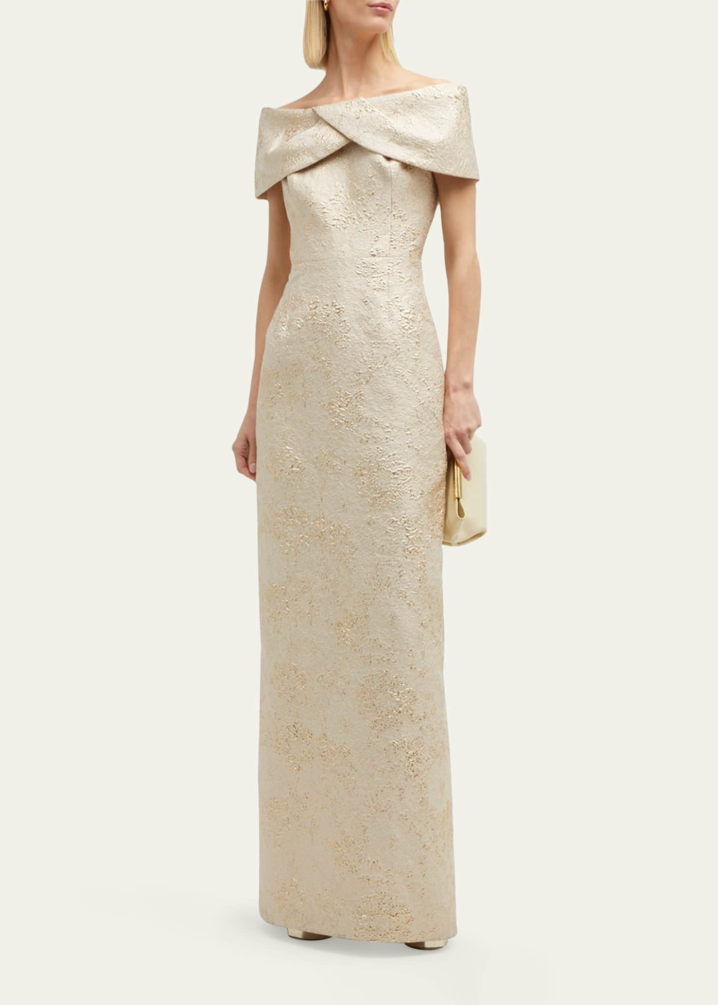 Rickie Freeman for Teri Jon Off-Shoulder Jacquard Column Gown | Bergdorf Goodman