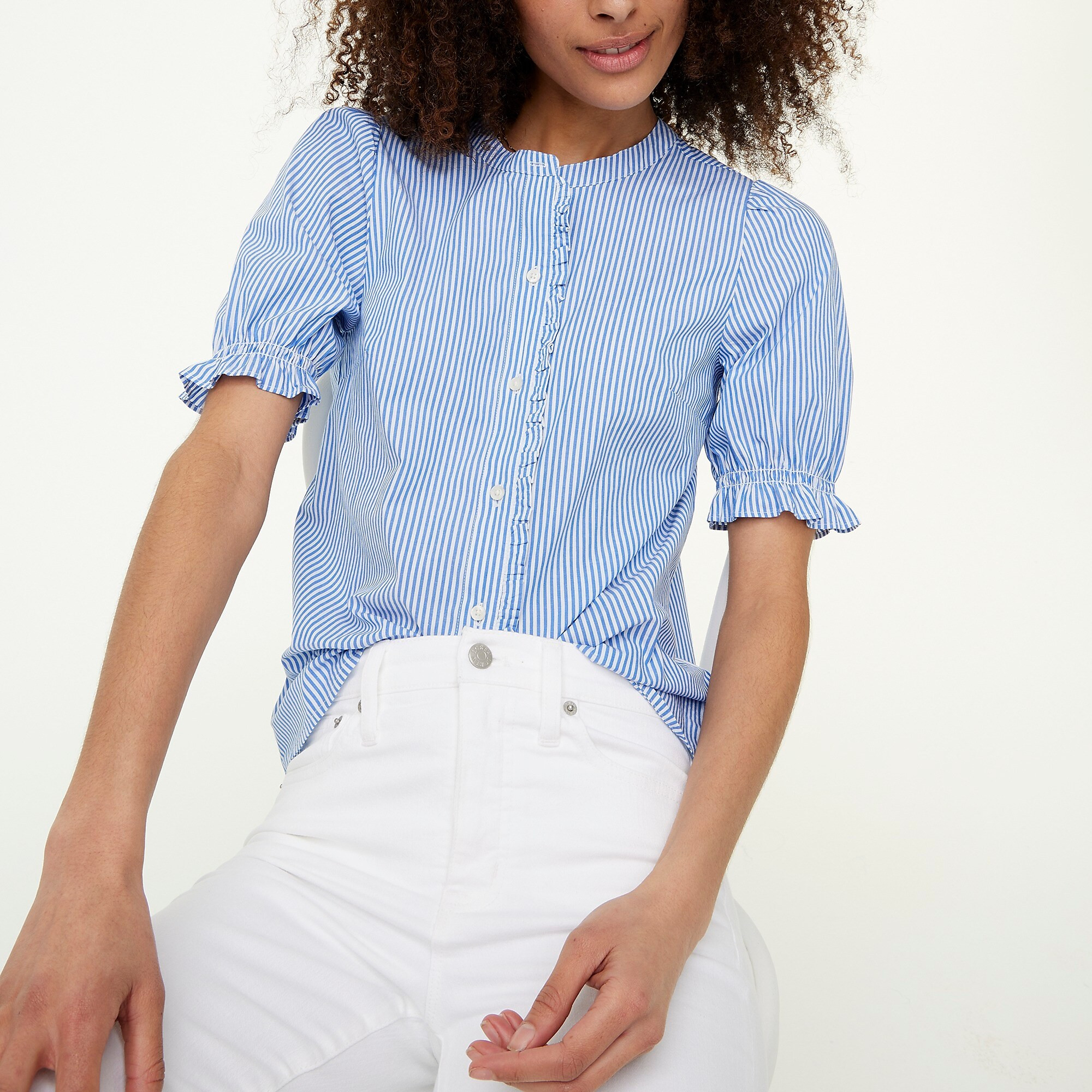 Cotton poplin puff-sleeve ruffle top | J.Crew Factory