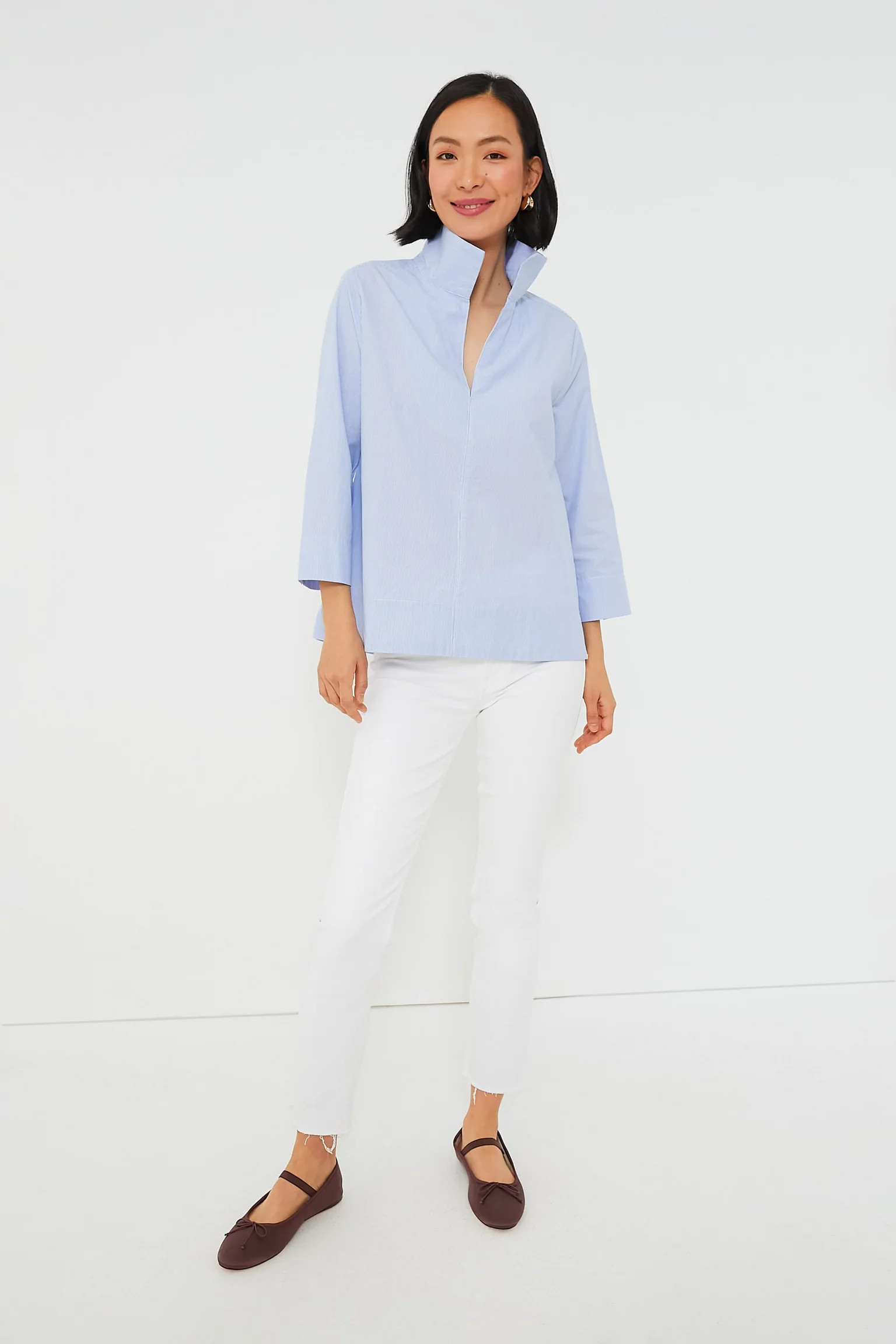 Blue Sullivan Stand Collar Blouse | Tuckernuck (US)