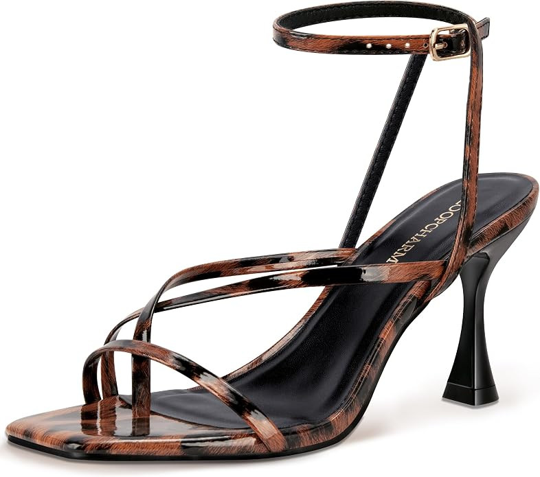 Women's Strappy High Heels Sandals Square Open Toe Ankle Strap | Slingback Thong Stilettos Shoes ... | Amazon (US)