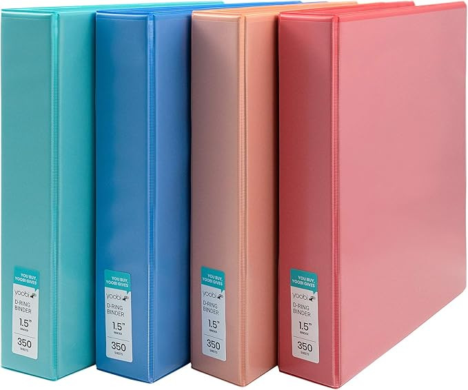 Yoobi 3-Ring Binder Set ,1 1/2 Inch D-Ring, 2 Pockets Each, Holds up to 375 Sheets Each, PVC Free... | Amazon (US)