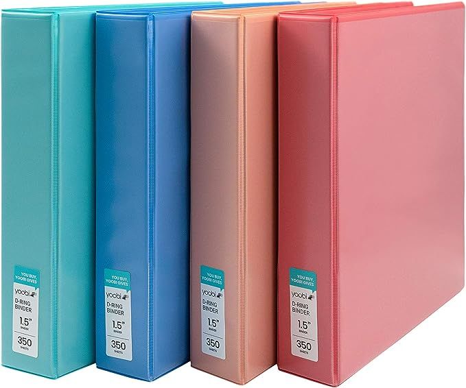 Yoobi 3-Ring Binder Set ,1 1/2 Inch D-Ring, 2 Pockets Each, Holds up to 375 Sheets Each, PVC Free... | Amazon (US)