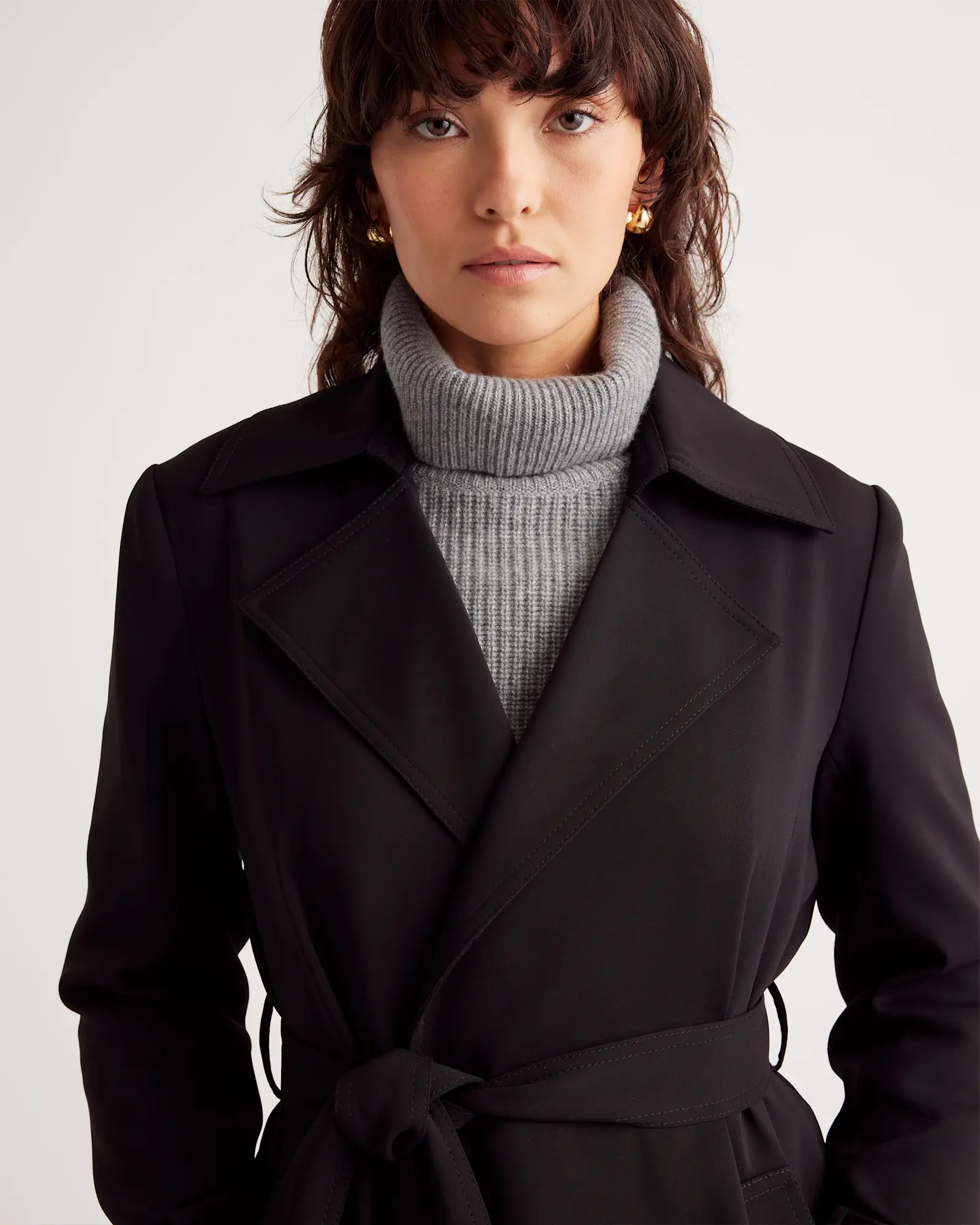 Stretch Crepe Trench Coat in Black | Quince