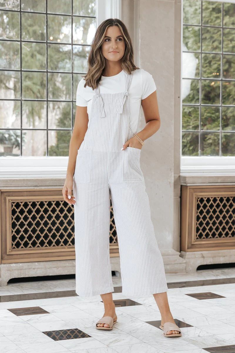 Taupe Stripe Linen Jumpsuit | Magnolia Boutique