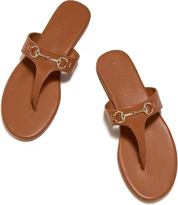 Women's Flat Sandals Metal Chain Flip Flops Summer Comfortable Slip on Slippers Dressy Shoes | Amazon (US)