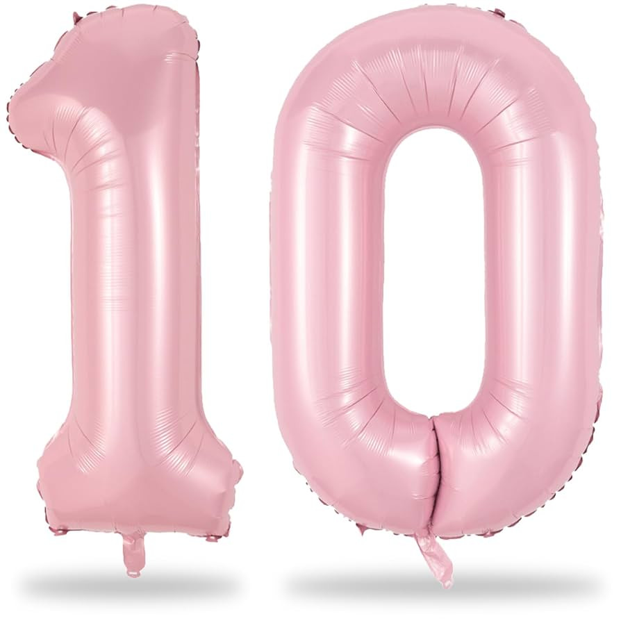 Pastel Pink 10 Balloons Number, 40 Inch Foil Number 1 & 0 Balloons for 10 Year Old Birthday Decor... | Amazon (US)
