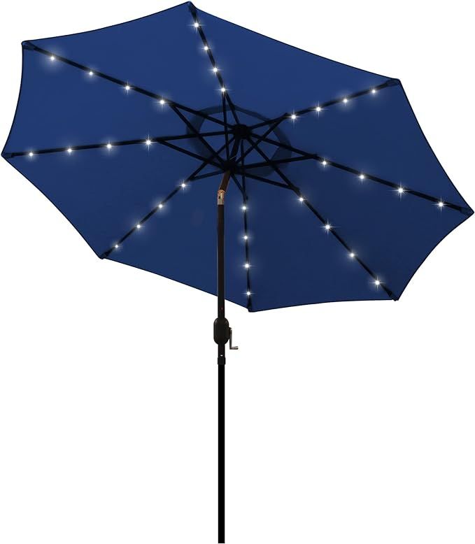 Blissun 9 ft Solar Umbrella 32 LED Lighted Patio Umbrella Table Market Umbrella with Tilt and Cra... | Amazon (US)