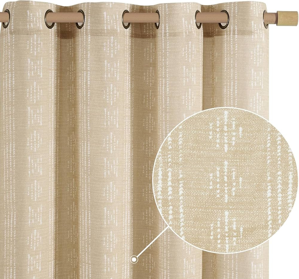 JINCHAN Boho Curtains Linen Curtains for Living Room Farmhouse Beige Boho Curtains 84 Inch Length... | Amazon (US)