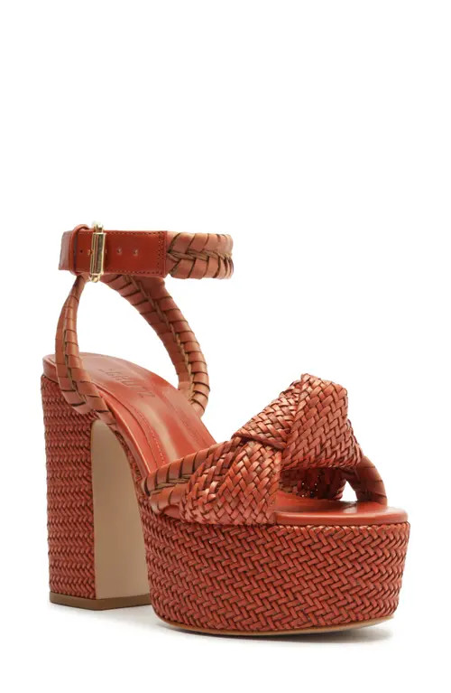 Schutz Khari Woven Block Heel Platform Sandal in Sunset Ochre at Nordstrom, Size 7.5 | Nordstrom