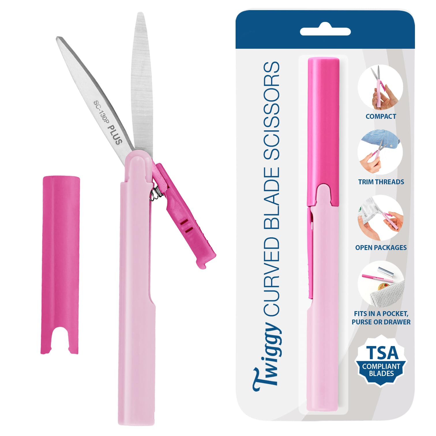 Plus Pen Style Non-Stick Compact TSA Twiggy Scissors with Cover, Pink | Amazon (US)